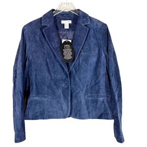 NEWPORT NEWS Women's Plus Size 18 Blue Suede 1 Button Blazer